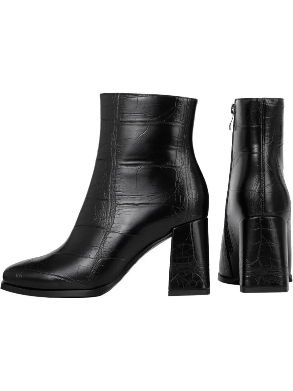 Women’s Black Stone Square Toe Ankle Boots Chunky Block Heel Short Dressy Bootie